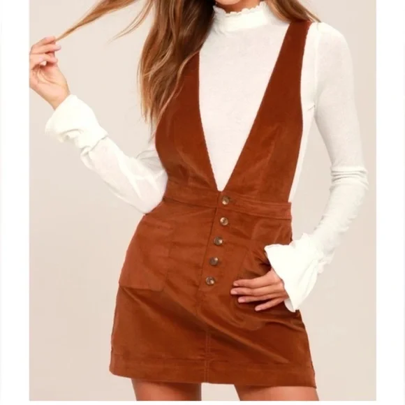 Free People Corduroy Old School Love Corduroy Jumper Skirt Dress. Size 8 - Picture 2 of 12